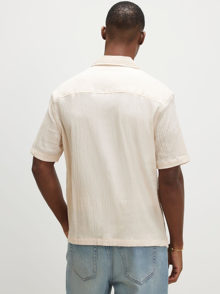 River Island Off White Seersucker Revere Shirt - Image 2 of 4 River Island Off White Seersucker Revere Shirt - Image 2 of 4