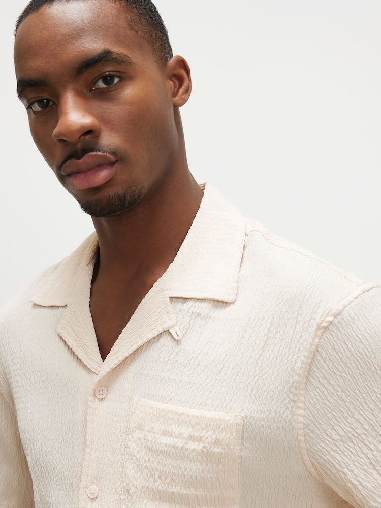 River Island Off White Seersucker Revere Shirt - Image 4 of 4 River Island Off White Seersucker Revere Shirt - Image 4 of 4