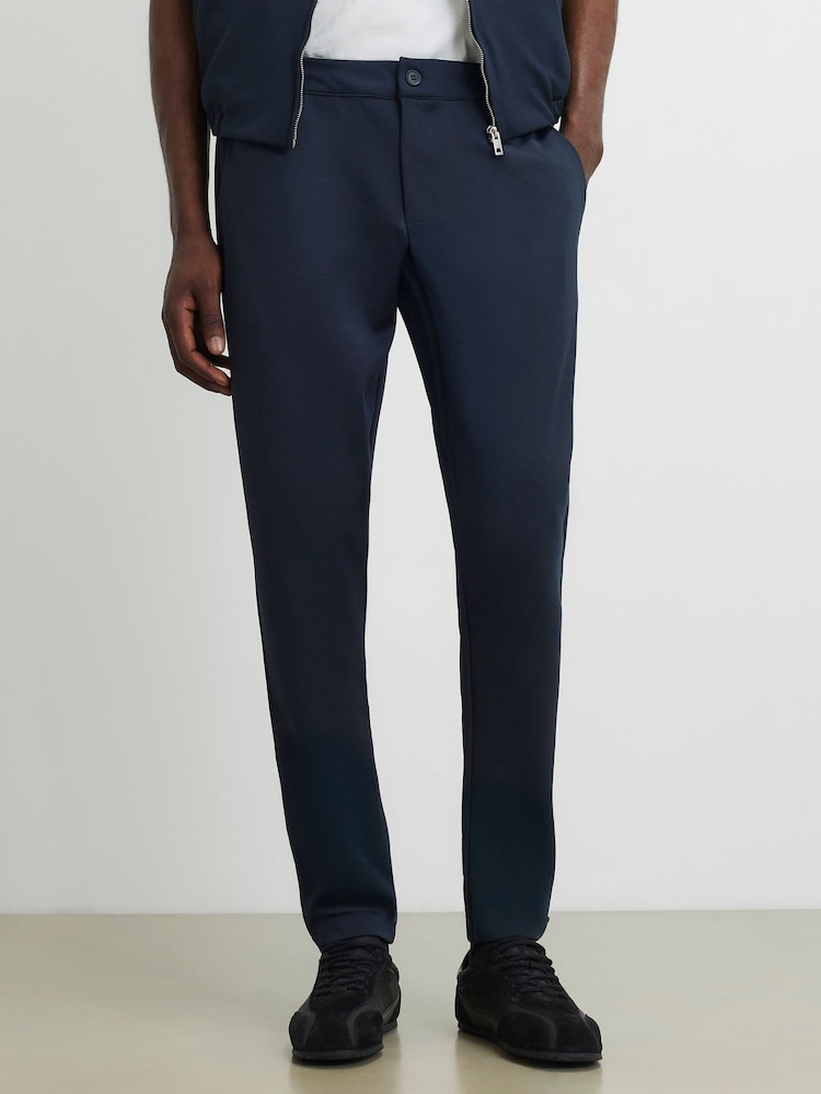 River Island Blue Slim Fit Pique Fixed Waist Joggers - Image 2 of 4