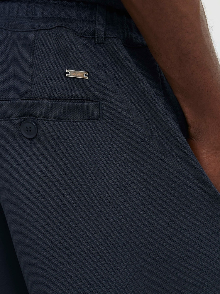 River Island Blue Slim Fit Pique Fixed Waist Joggers - Image 4 of 4