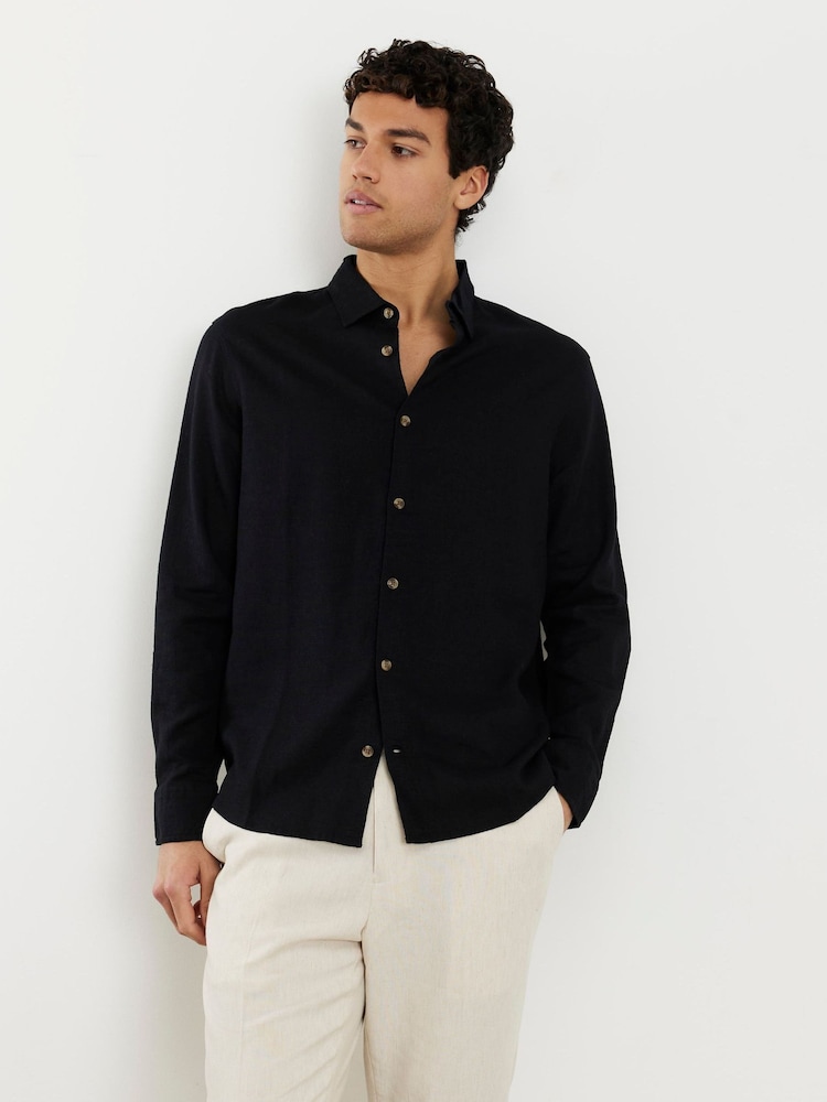 River Island Black Regular Fit Linen Blend Shirt - Image 1 of 4