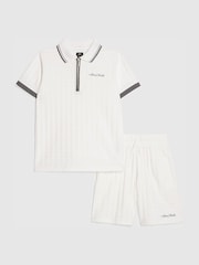 River Island White Slim Fit Polo Shirt & Short Set - Image 1 of 5