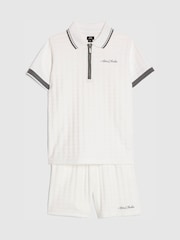 River Island White Slim Fit Polo Shirt & Short Set - Image 3 of 5