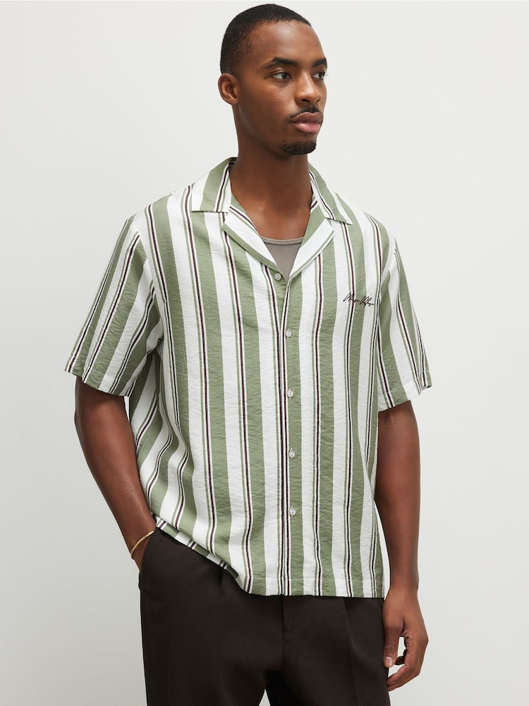 River Island Green Stripe Revere Shirt - Image 1 of 4 River Island Green Stripe Revere Shirt - Image 1 of 4