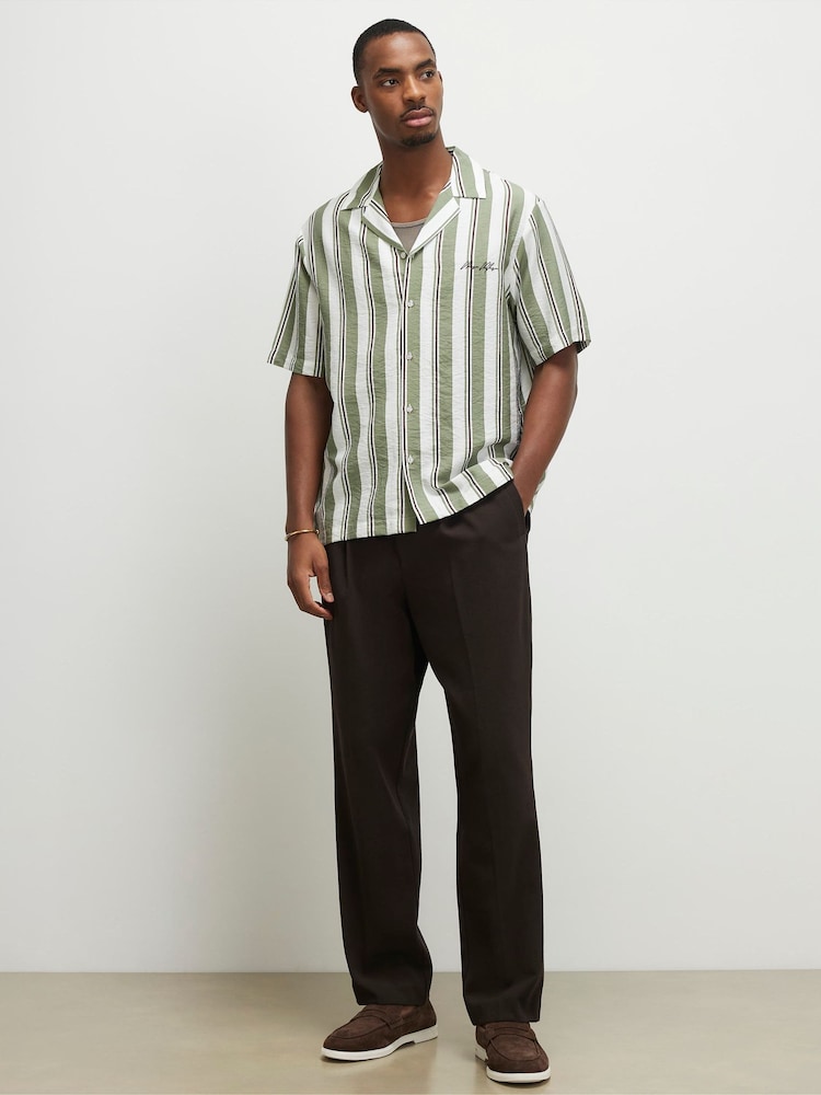 River Island Green Stripe Revere Shirt - Image 2 of 4 River Island Green Stripe Revere Shirt - Image 2 of 4