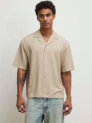 River Island Natural Textured Stripe Revere Shirt - Image 1 of 4