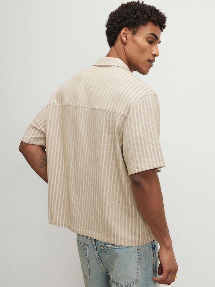 River Island Natural Textured Stripe Revere Shirt - Image 2 of 4