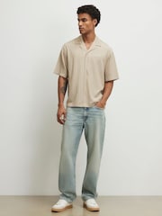 River Island Natural Textured Stripe Revere Shirt - Image 3 of 4