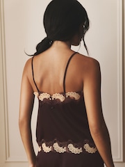 AIYLA Chocolate Brown Swiss Designed Embroidered  Silk Camisole - Image 3 of 10