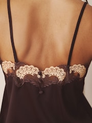 AIYLA Chocolate Brown Swiss Designed Embroidered  Silk Camisole - Image 4 of 10