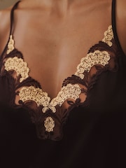 AIYLA Chocolate Brown Swiss Designed Embroidered  Silk Camisole - Image 5 of 10