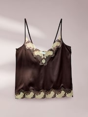 AIYLA Chocolate Brown Swiss Designed Embroidered  Silk Camisole - Image 7 of 10