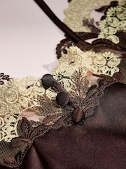 AIYLA Chocolate Brown Swiss Designed Embroidered  Silk Camisole - Image 8 of 10