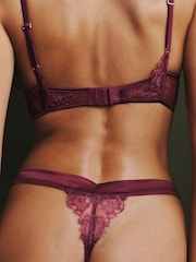 AIYLA Burgundy Red Thong Lace & Silk Knickers - Image 3 of 4