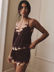 AIYLA Chocolate Brown Swiss Designed Embroidered Silk Shorts - Image 2 of 9