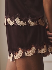 AIYLA Chocolate Brown Swiss Designed Embroidered Silk Shorts - Image 5 of 9