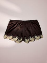 AIYLA Chocolate Brown Swiss Designed Embroidered Silk Shorts - Image 6 of 9
