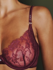 AIYLA Burgundy Red Non Padded Balcony Lace & Silk Bra - Image 4 of 5
