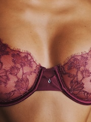 AIYLA Burgundy Red Non Padded Balcony Lace & Silk Bra - Image 5 of 5