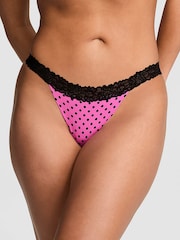 Victoria's Secret Pink Sizzling Strawberry Pink Polka Dots G-String Lace Trim Knickers - Image 1 of 2