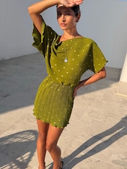 Never Fully Dressed Green Mini Plisse Tilly Dress - Image 2 of 4