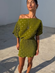 Never Fully Dressed Green Mini Plisse Tilly Dress - Image 3 of 4