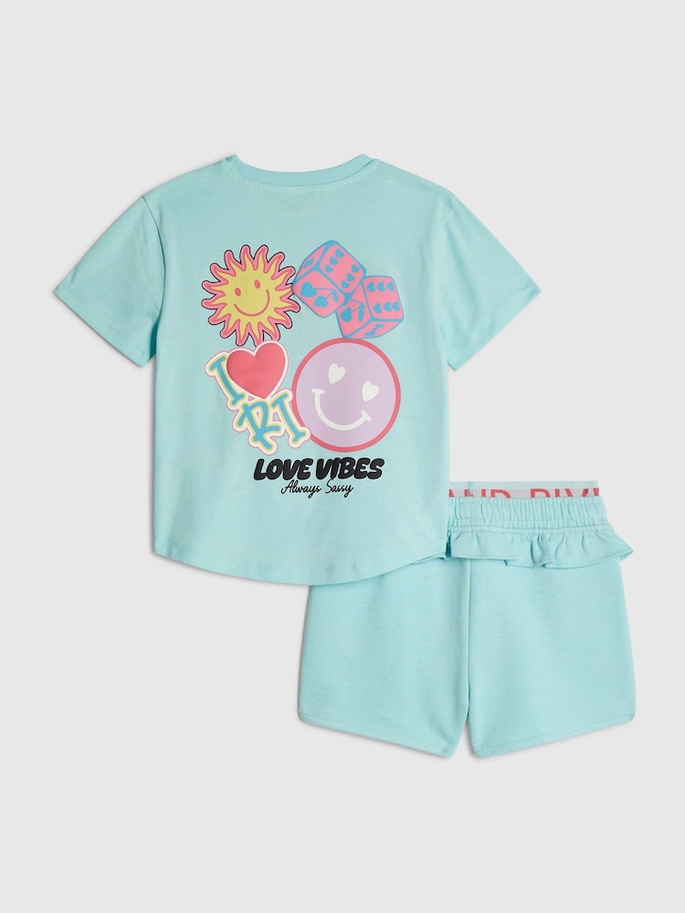 River Island Blue Iconic Vibes T-Shirt & Shorts Set - Image 2 of 5 River Island Blue Iconic Vibes T-Shirt & Shorts Set - Image 2 of 5