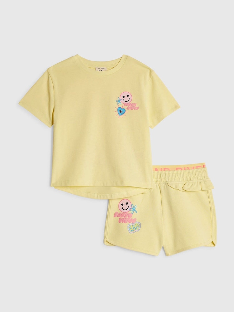 River Island Yellow Sassy Vibes T-Shirt & Shorts Set - Image 1 of 5 River Island Yellow Sassy Vibes T-Shirt & Shorts Set - Image 1 of 5