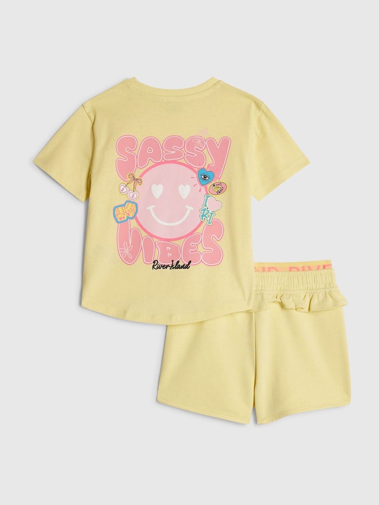 River Island Yellow Sassy Vibes T-Shirt & Shorts Set - Image 2 of 5 River Island Yellow Sassy Vibes T-Shirt & Shorts Set - Image 2 of 5