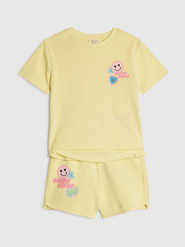 River Island Yellow T-Shirt & Runner Shorts Set - Image 2 of 4 River Island Yellow T-Shirt & Runner Shorts Set - Image 2 of 4