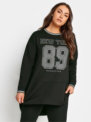Yours Curve Black New York Glitter Slogan Print Sweatshirt - Image 1 of 4