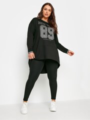 Yours Curve Black New York Glitter Slogan Print Sweatshirt - Image 2 of 4
