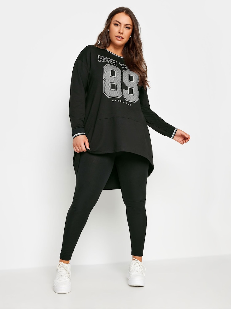 Yours Curve Black New York Glitter Slogan Print Sweatshirt - Image 2 of 4