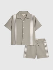 River Island Green Oversized Stripe Revere Shirt & Shorts Set - Image 1 of 5