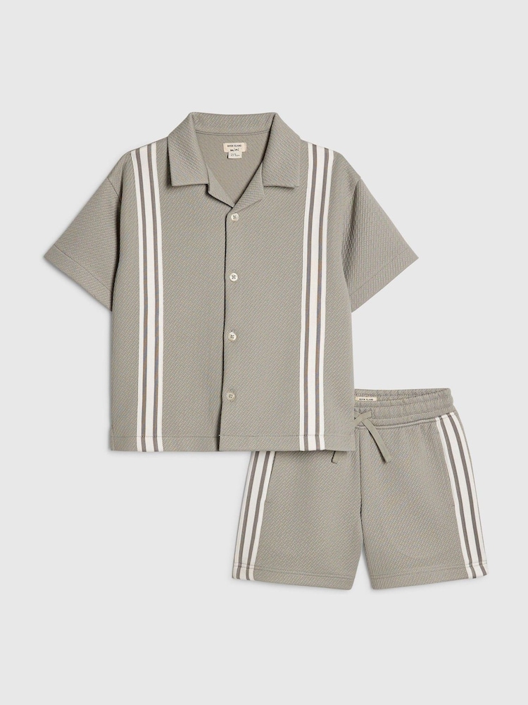 River Island Green Oversized Stripe Revere Shirt & Shorts Set - Image 1 of 5 River Island Green Oversized Stripe Revere Shirt & Shorts Set - Image 1 of 5