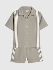 River Island Green Oversized Stripe Revere Shirt & Shorts Set - Image 2 of 5