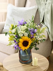 Summer Sunflower Mix Flower Bouquet With Vase and Candle - Image 1 of 5