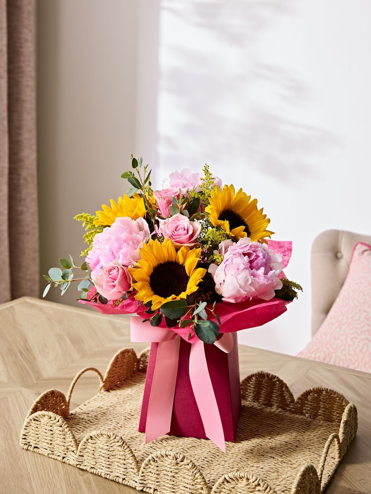 Sunflower & Peony Summer Flower Bouquet in Gift Bag - Image 1 of 6