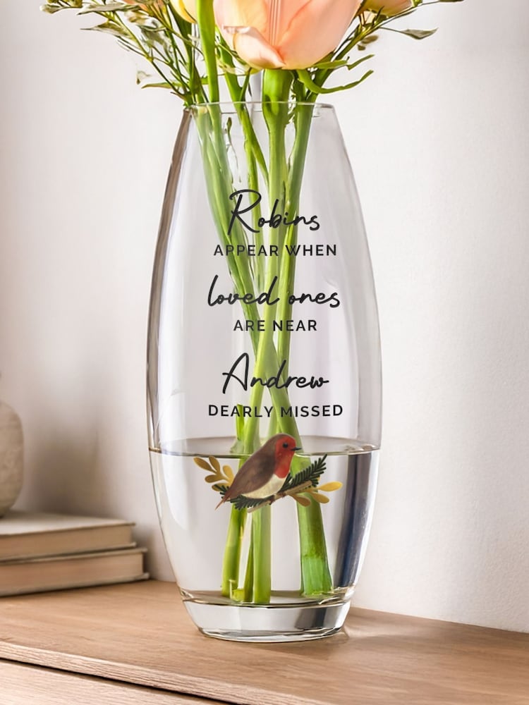 Personalised Personalised Robin Memorial Flower Vase by PMC - Image 1 of 3 Personalised Personalised Robin Memorial Flower Vase by PMC - Image 1 of 3