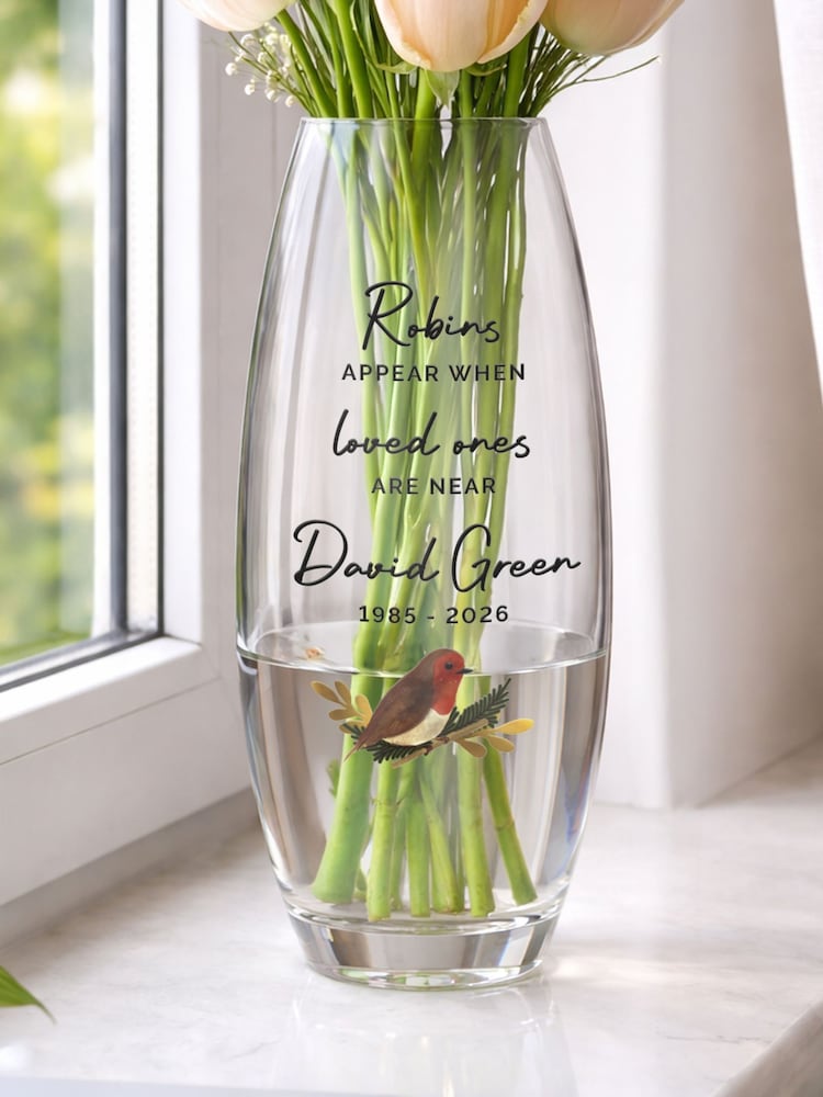Personalised Personalised Robin Memorial Flower Vase by PMC - Image 2 of 3 Personalised Personalised Robin Memorial Flower Vase by PMC - Image 2 of 3
