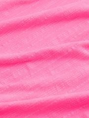Fluorescent Pink Short Sleeve Notch Neck Shirred Bubblehem Top - Image 6 of 6