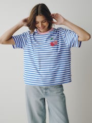 Little Bird by Jools Oliver Cherry Applique Stripe Boxy T-Shirt - Image 1 of 6