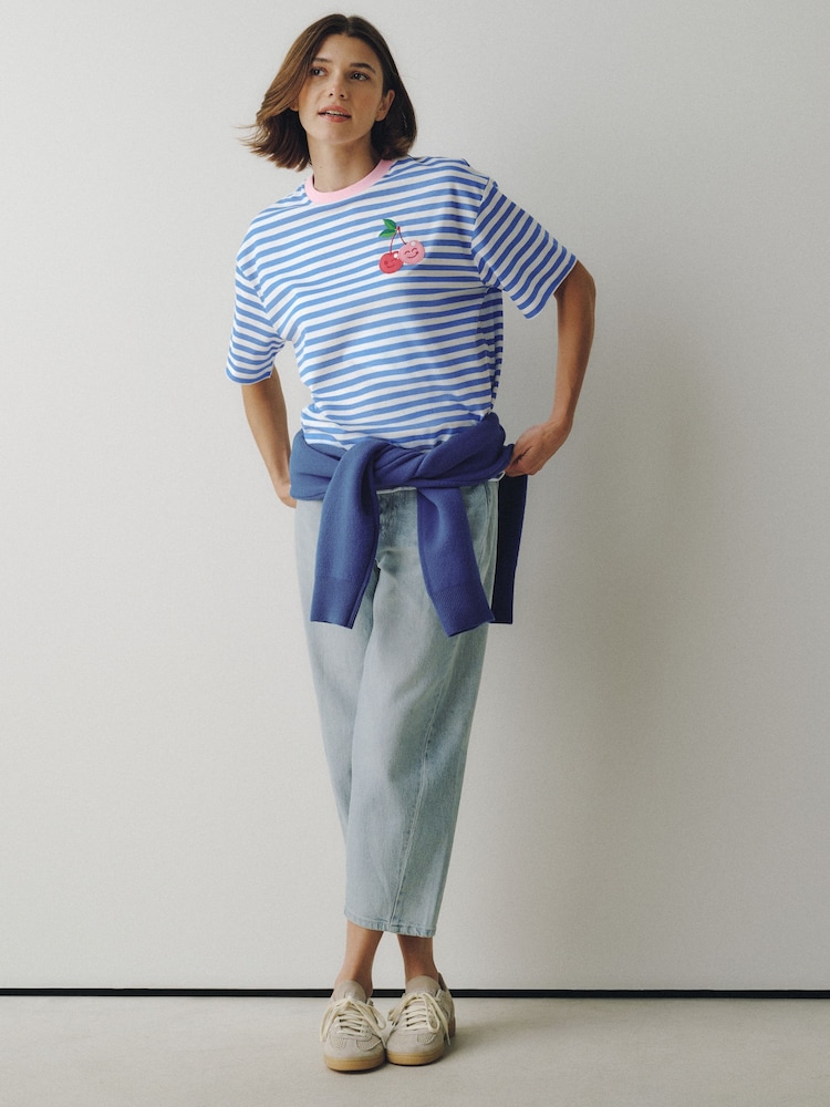 Little Bird by Jools Oliver Cherry Applique Stripe Boxy T-Shirt - Image 2 of 6