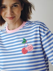 Little Bird by Jools Oliver Cherry Applique Stripe Boxy T-Shirt - Image 4 of 6