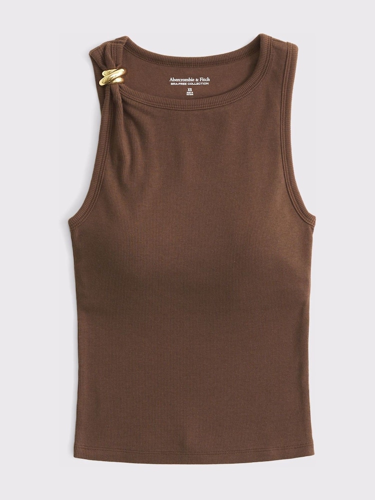 Abercrombie & Fitch Brown BraFree Rib HighNeck Tank Top - Image 5 of 5