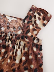 Deer Print Flutter Sleeve Button Front Top With Linen - Image 5 of 6