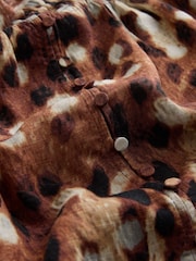 Deer Print Flutter Sleeve Button Front Top With Linen - Image 6 of 6