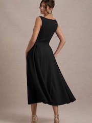 Club L London Black Muriel |Boat-Neck Volume-Hem Midi Dress - Image 2 of 5