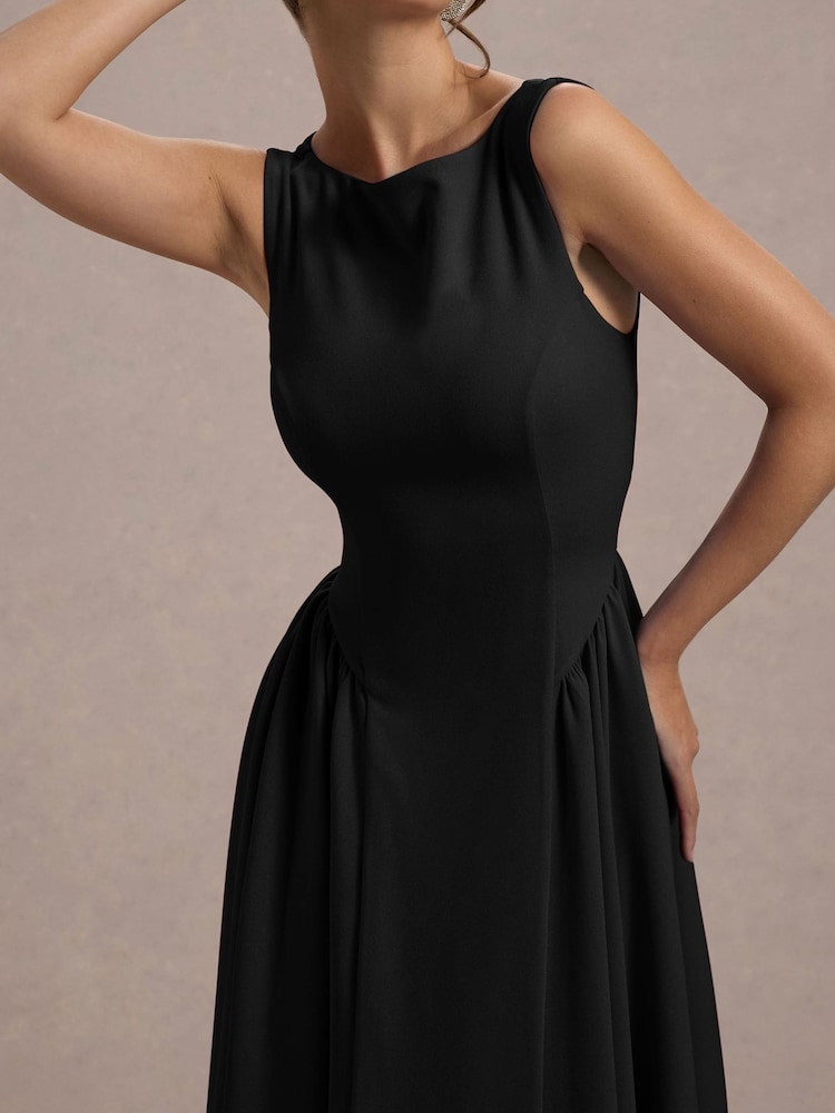 Club L London Black Muriel |Boat-Neck Volume-Hem Midi Dress - Image 5 of 5