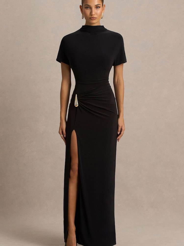 Club L London Black Arlena High-Neck Wrapped Maxi Dress - Image 2 of 6